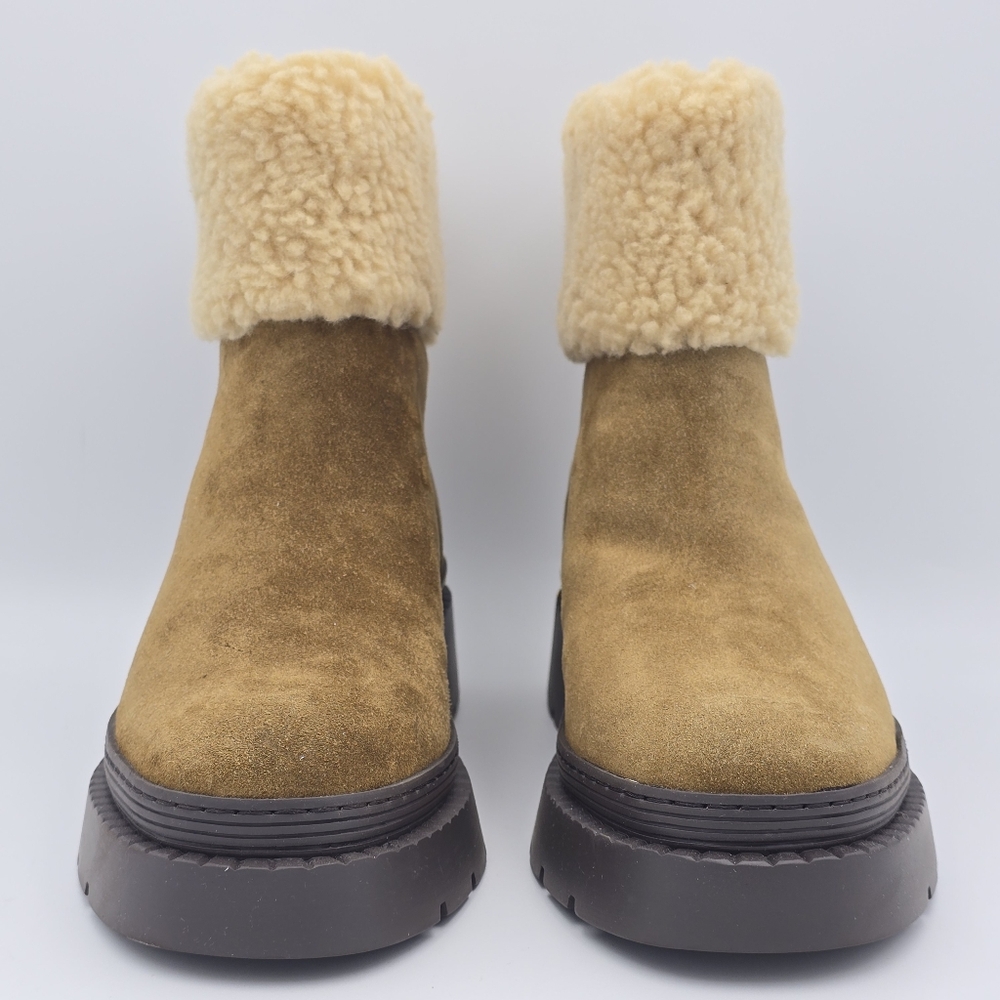 NWOT Marc Fisher LTD VINA Leather/Faux Fur Booties, Brown/Tan Women's 8.5M - Picture 2 of 12